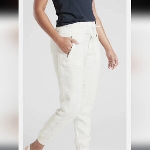Athleta White Cabo Linen  Zip-Pocket Joggers Size 10.